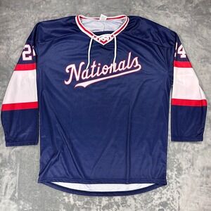 Washington Nationals Jersey Mens XL Navy Blue Lace Up V-Neck Number 24 Baseball